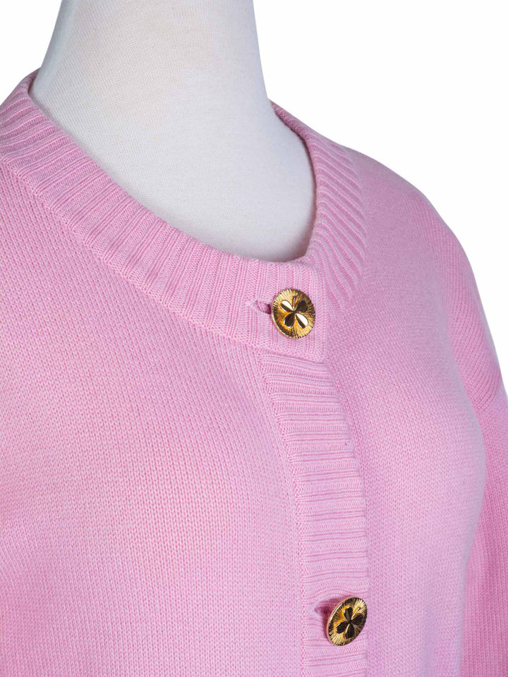 Top Quality Chanel 90s Cashmere Gold Clover Buttons Cardigan Pink