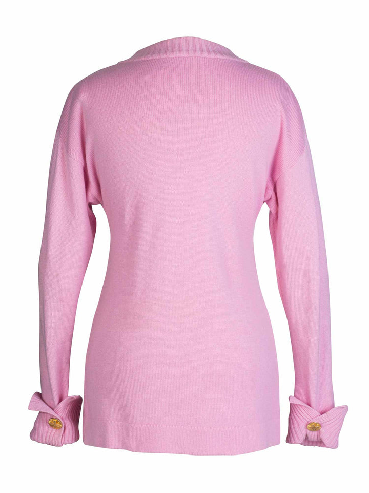 Top Quality Chanel 90s Cashmere Gold Clover Buttons Cardigan Pink