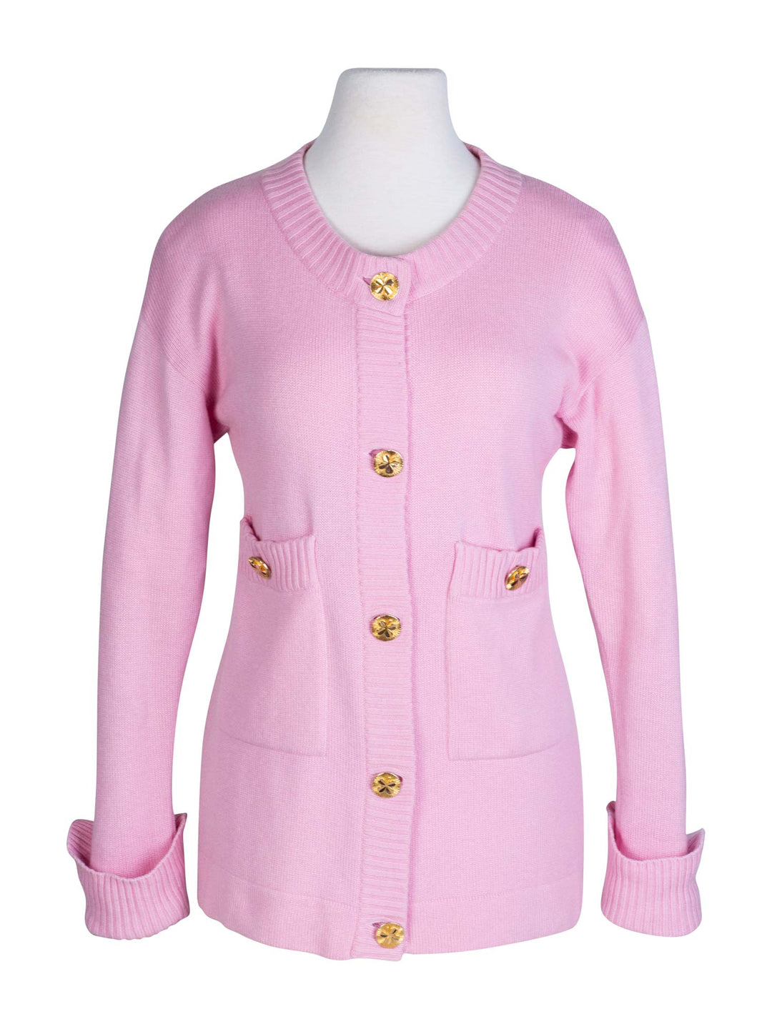 Top Quality Chanel 90s Cashmere Gold Clover Buttons Cardigan Pink