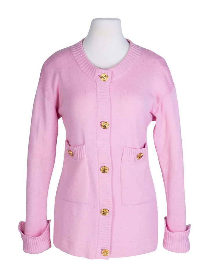 Top Quality Chanel 90s Cashmere Gold Clover Buttons Cardigan Pink