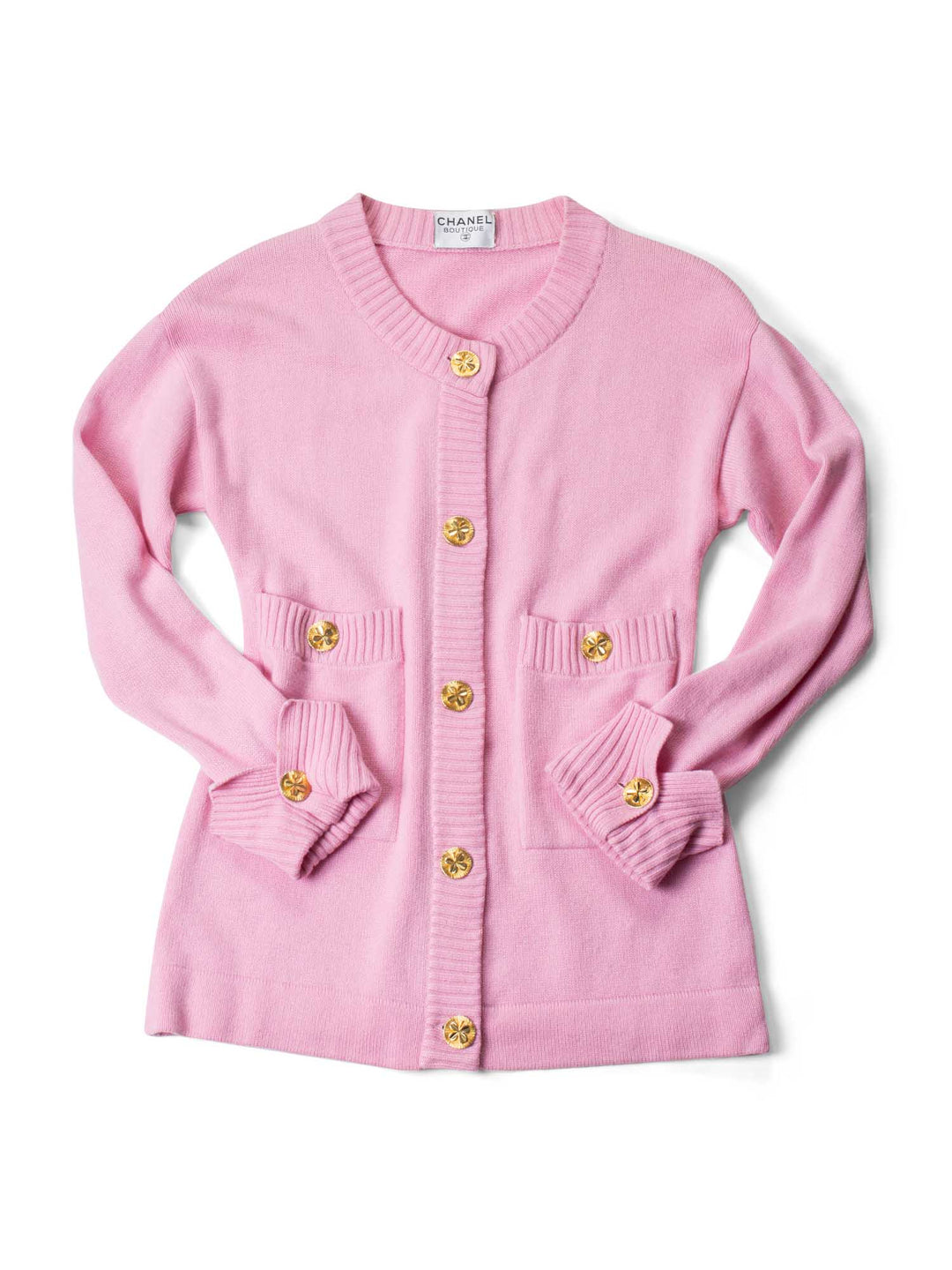 Top Quality Chanel 90s Cashmere Gold Clover Buttons Cardigan Pink