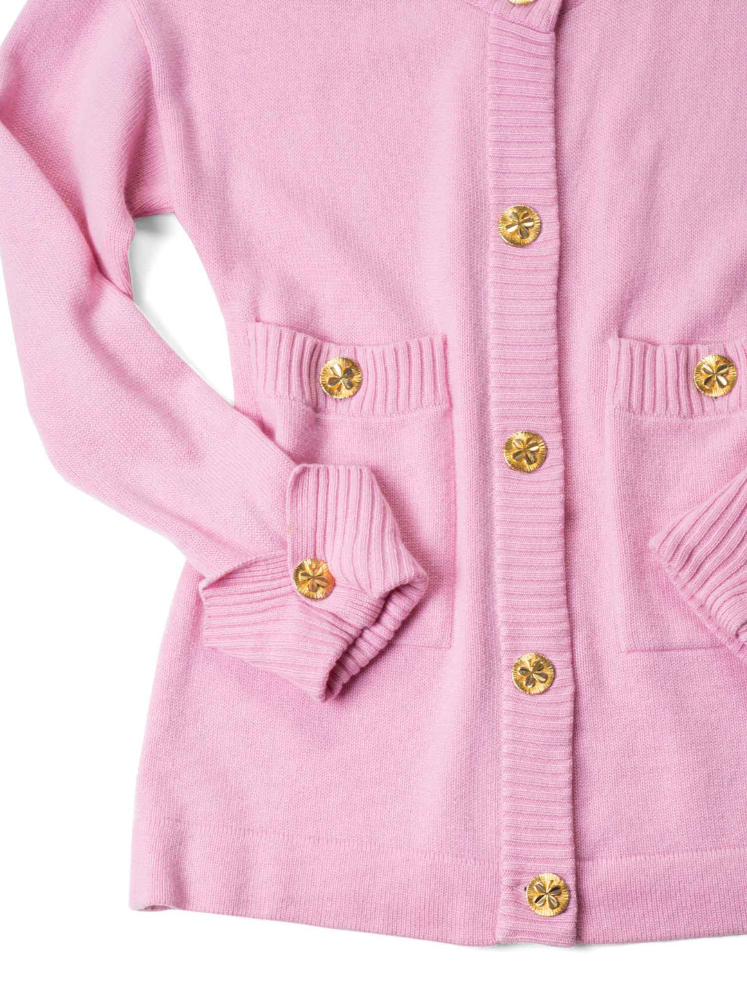 Top Quality Chanel 90s Cashmere Gold Clover Buttons Cardigan Pink