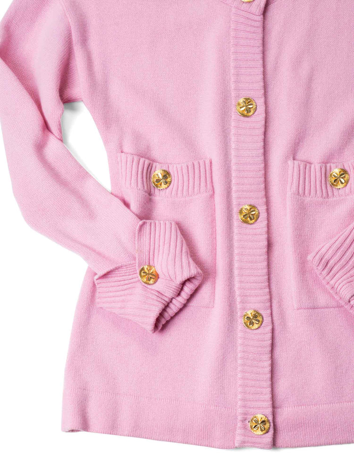 Top Quality Chanel 90s Cashmere Gold Clover Buttons Cardigan Pink