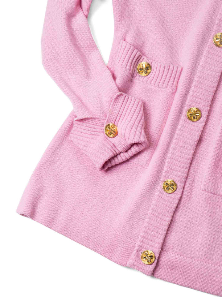 Top Quality Chanel 90s Cashmere Gold Clover Buttons Cardigan Pink