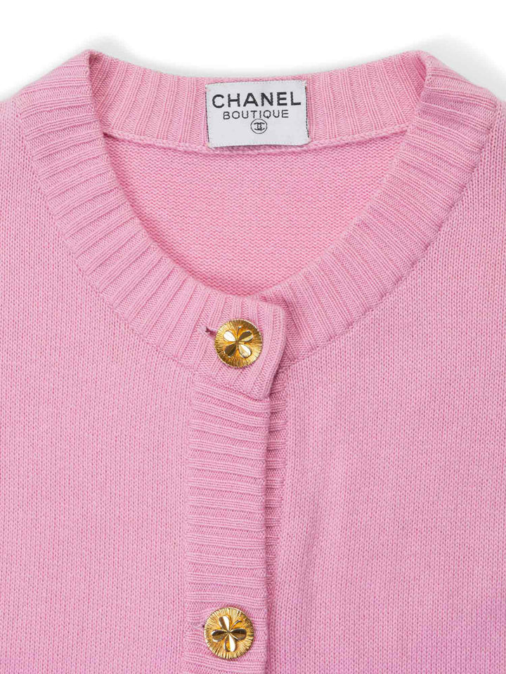 Top Quality Chanel 90s Cashmere Gold Clover Buttons Cardigan Pink