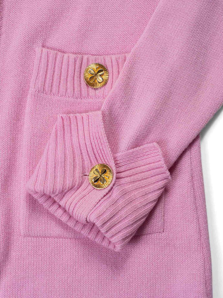 Top Quality Chanel 90s Cashmere Gold Clover Buttons Cardigan Pink