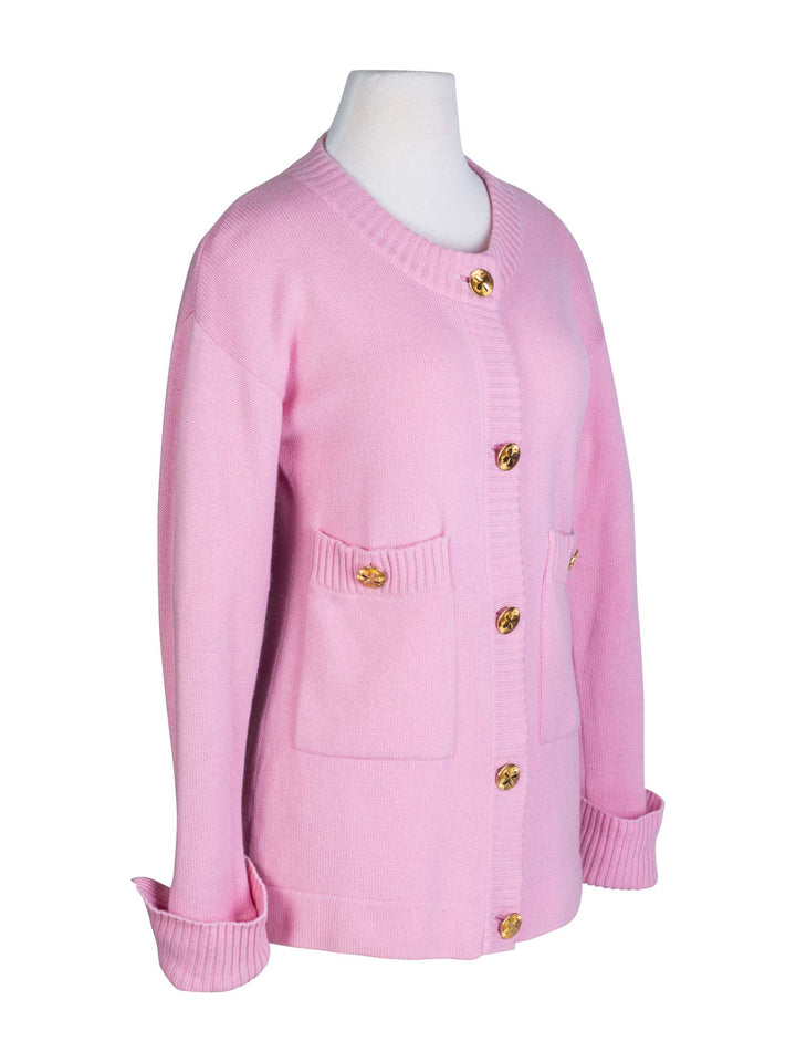 Top Quality Chanel 90s Cashmere Gold Clover Buttons Cardigan Pink