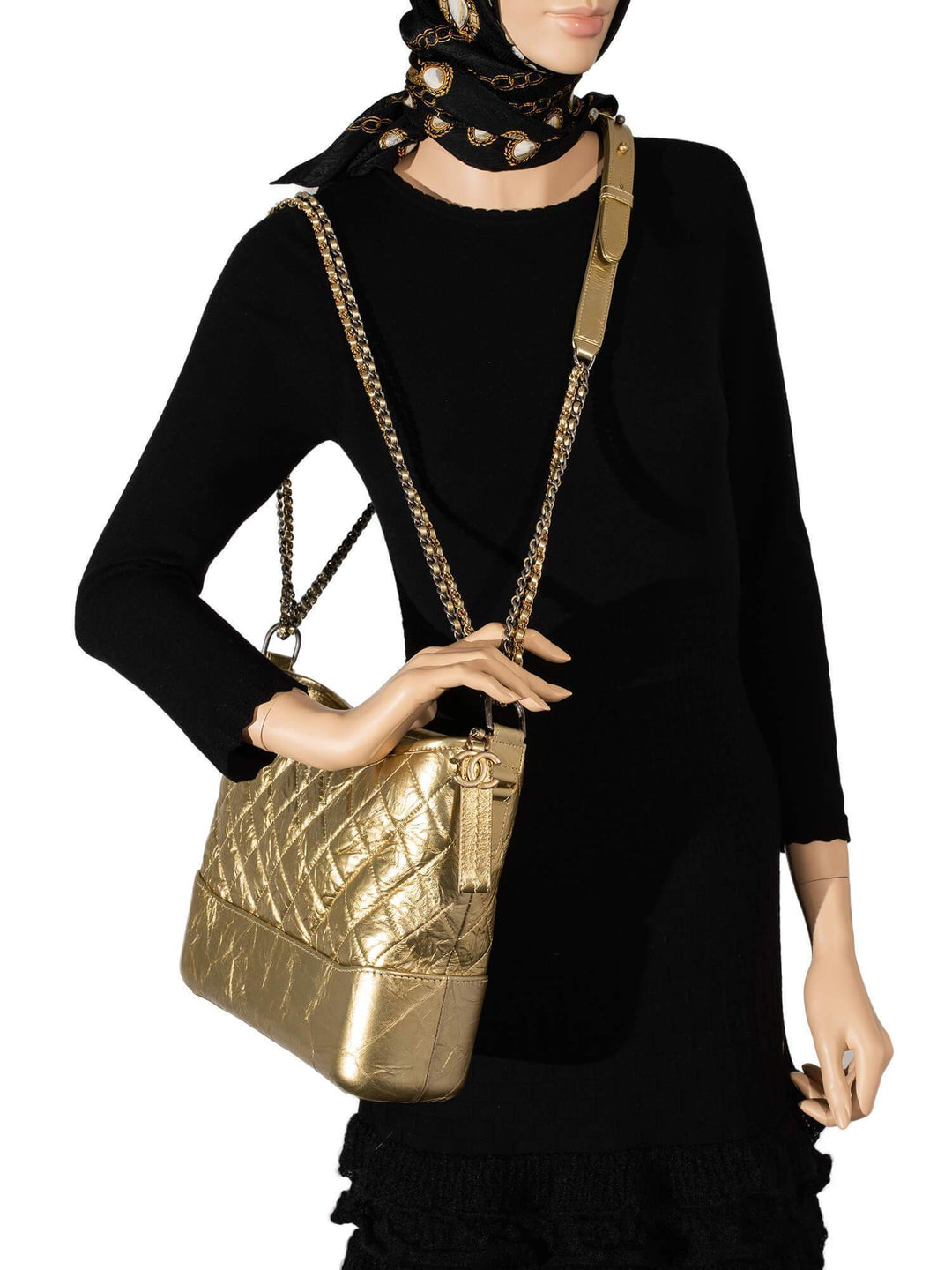 Top Quality Chanel Aged Calfskin Quilted Leather Medium Gabrielle Messenger Bag Gold