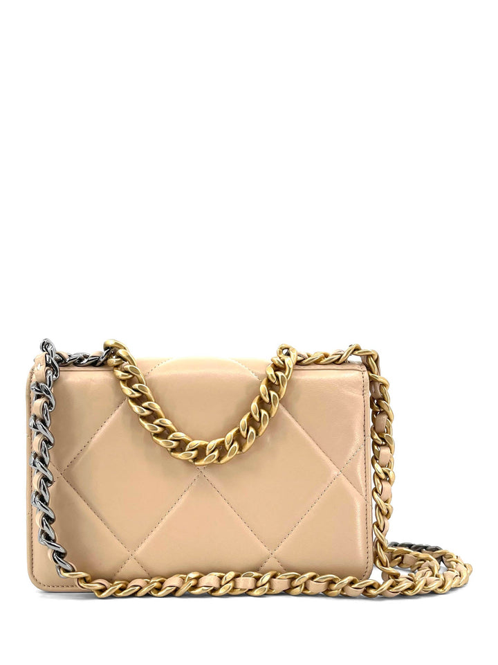 Top Quality Chanel CC Logo 19 Quilted Lambskin Leather Wallet On Chain Beige