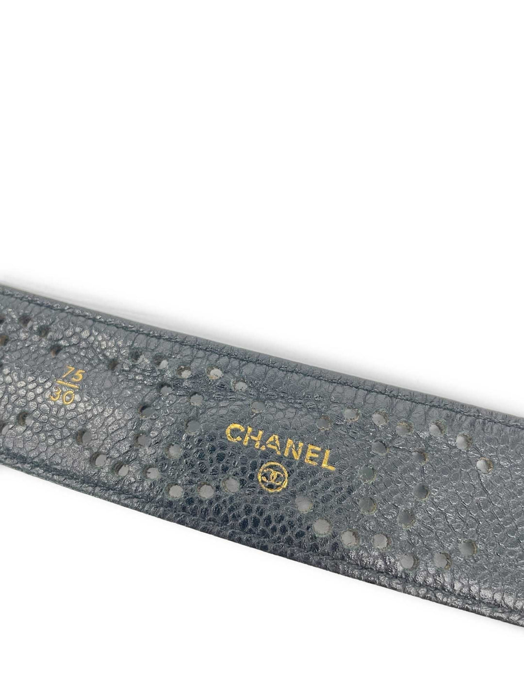 Top Quality Chanel CC Logo 24K Gold Plated Chain Caviar Perforated Leather Belt Black