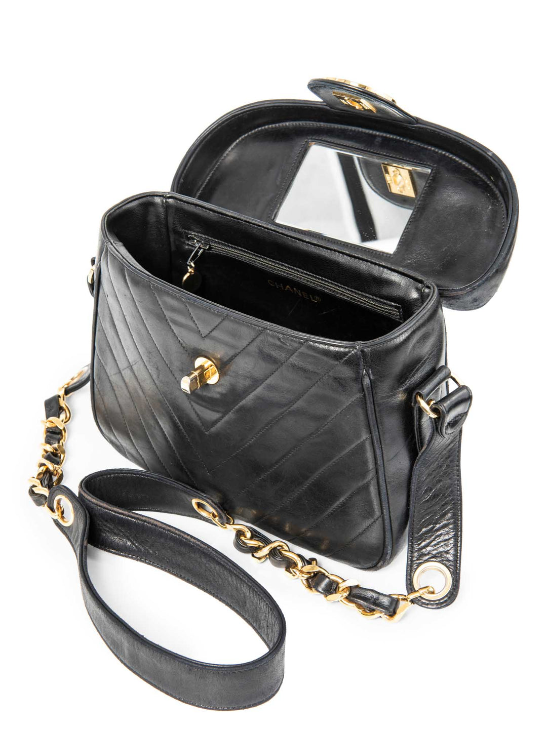 Top Quality Chanel CC Logo 24K Gold Plated Chevron Quilted Leather Globe Trotter Black