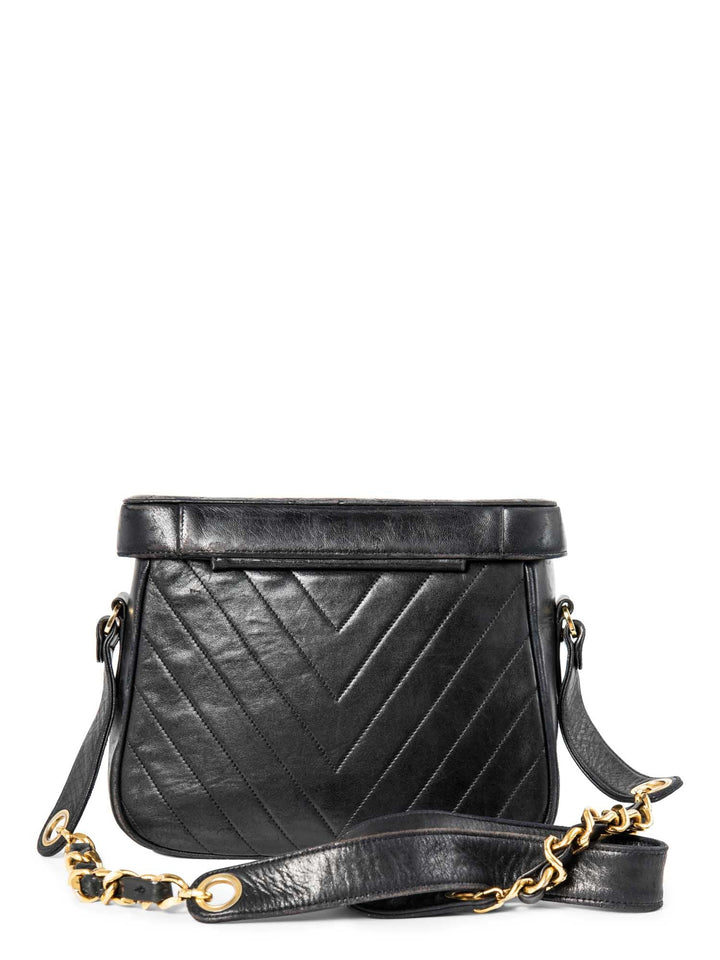Top Quality Chanel CC Logo 24K Gold Plated Chevron Quilted Leather Globe Trotter Black