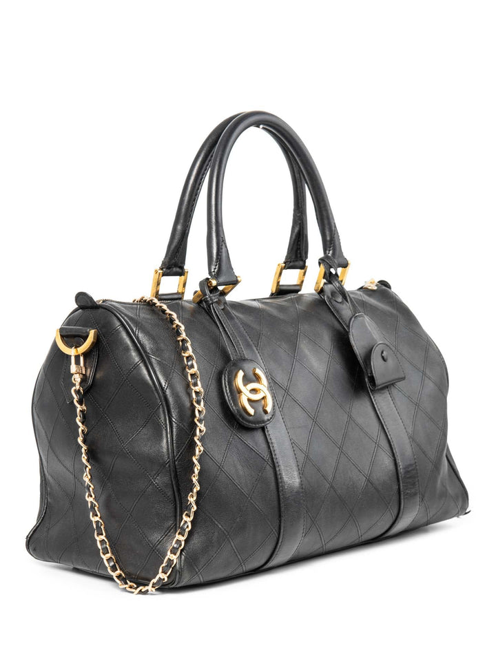 Top Quality Chanel CC Logo 24K Gold Plated Quilted Leather Boston Messenger Bag Black