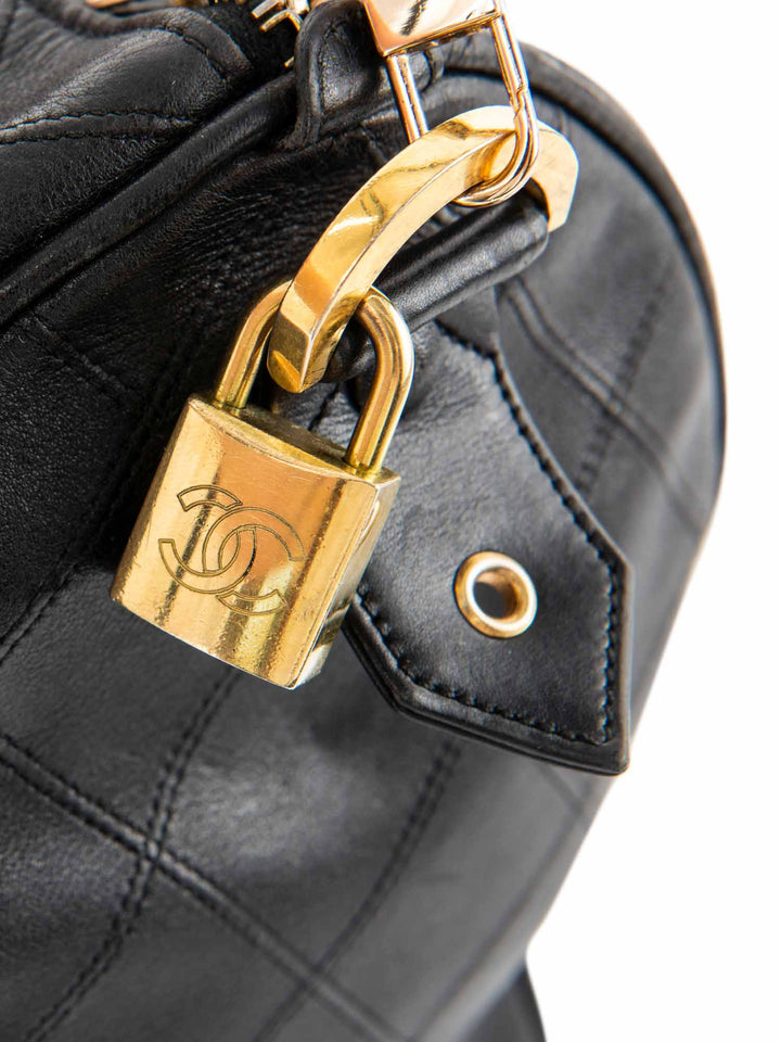 Top Quality Chanel CC Logo 24K Gold Plated Quilted Leather Boston Messenger Bag Black