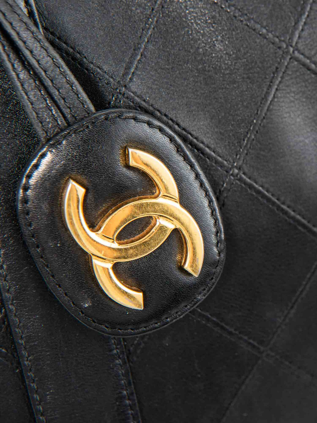Top Quality Chanel CC Logo 24K Gold Plated Quilted Leather Boston Messenger Bag Black