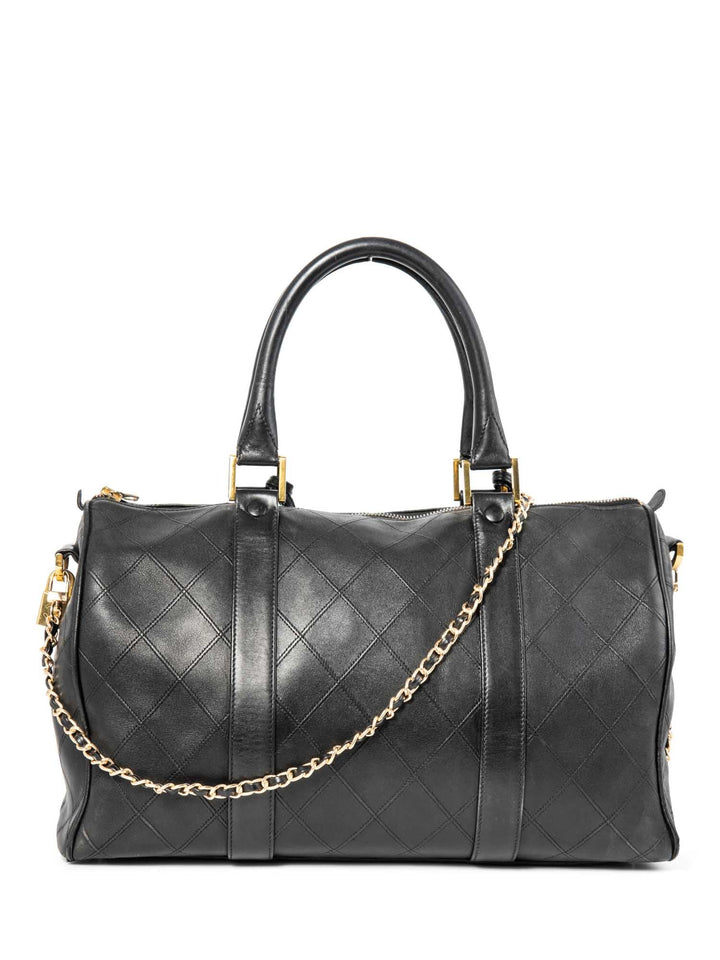 Top Quality Chanel CC Logo 24K Gold Plated Quilted Leather Boston Messenger Bag Black
