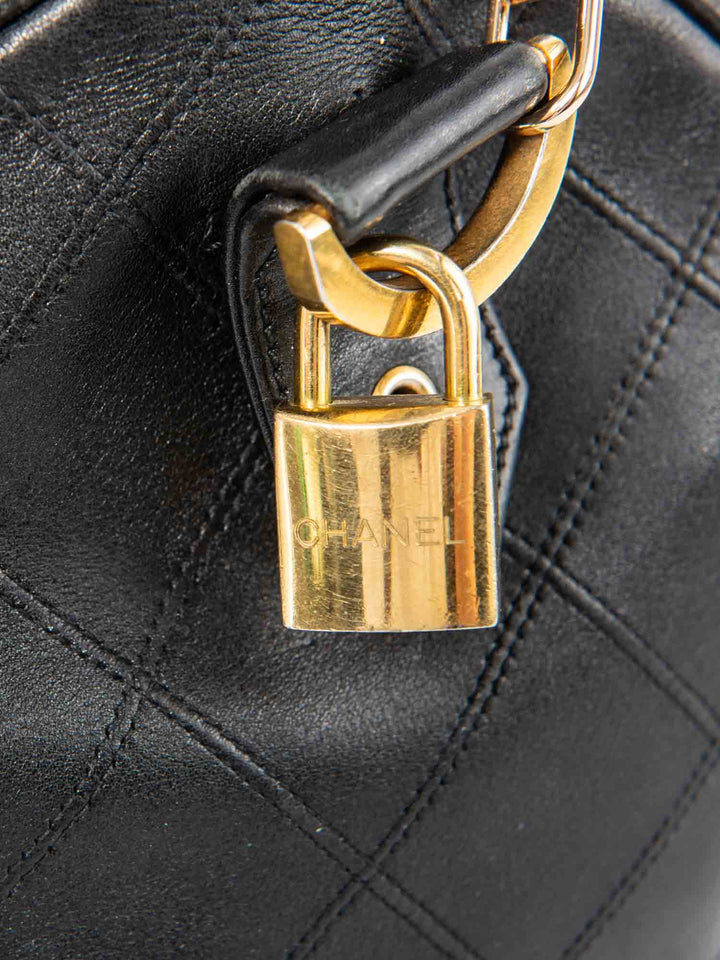 Top Quality Chanel CC Logo 24K Gold Plated Quilted Leather Boston Messenger Bag Black