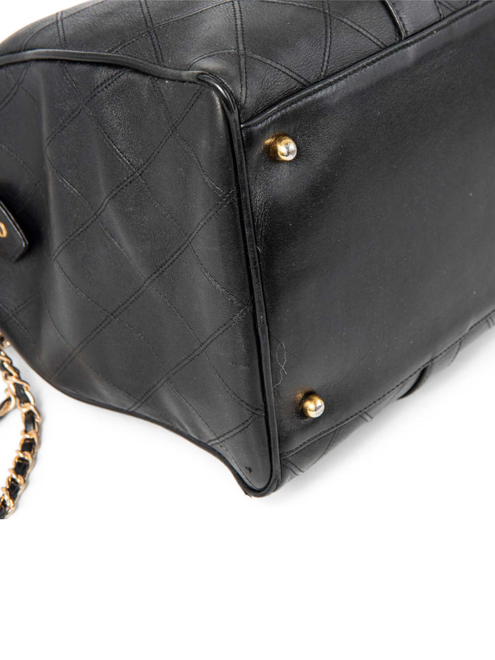 Top Quality Chanel CC Logo 24K Gold Plated Quilted Leather Boston Messenger Bag Black