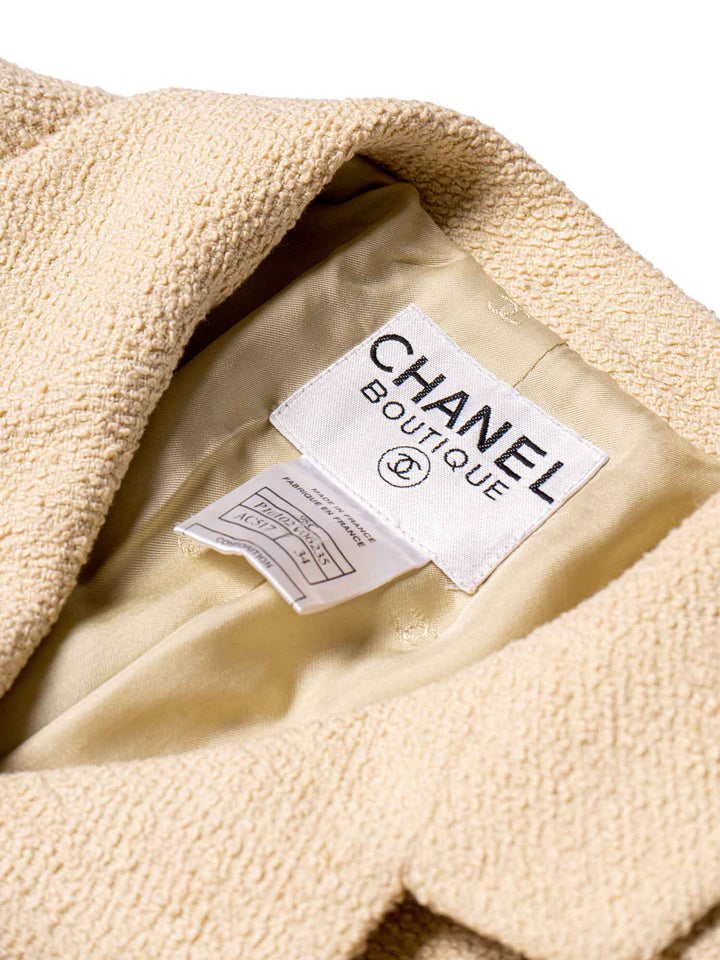 Top Quality Chanel CC Logo 90s Tweed Fitted Jacket Beige