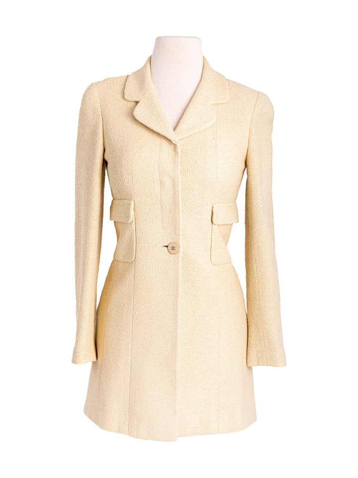 Top Quality Chanel CC Logo 90s Tweed Fitted Jacket Beige