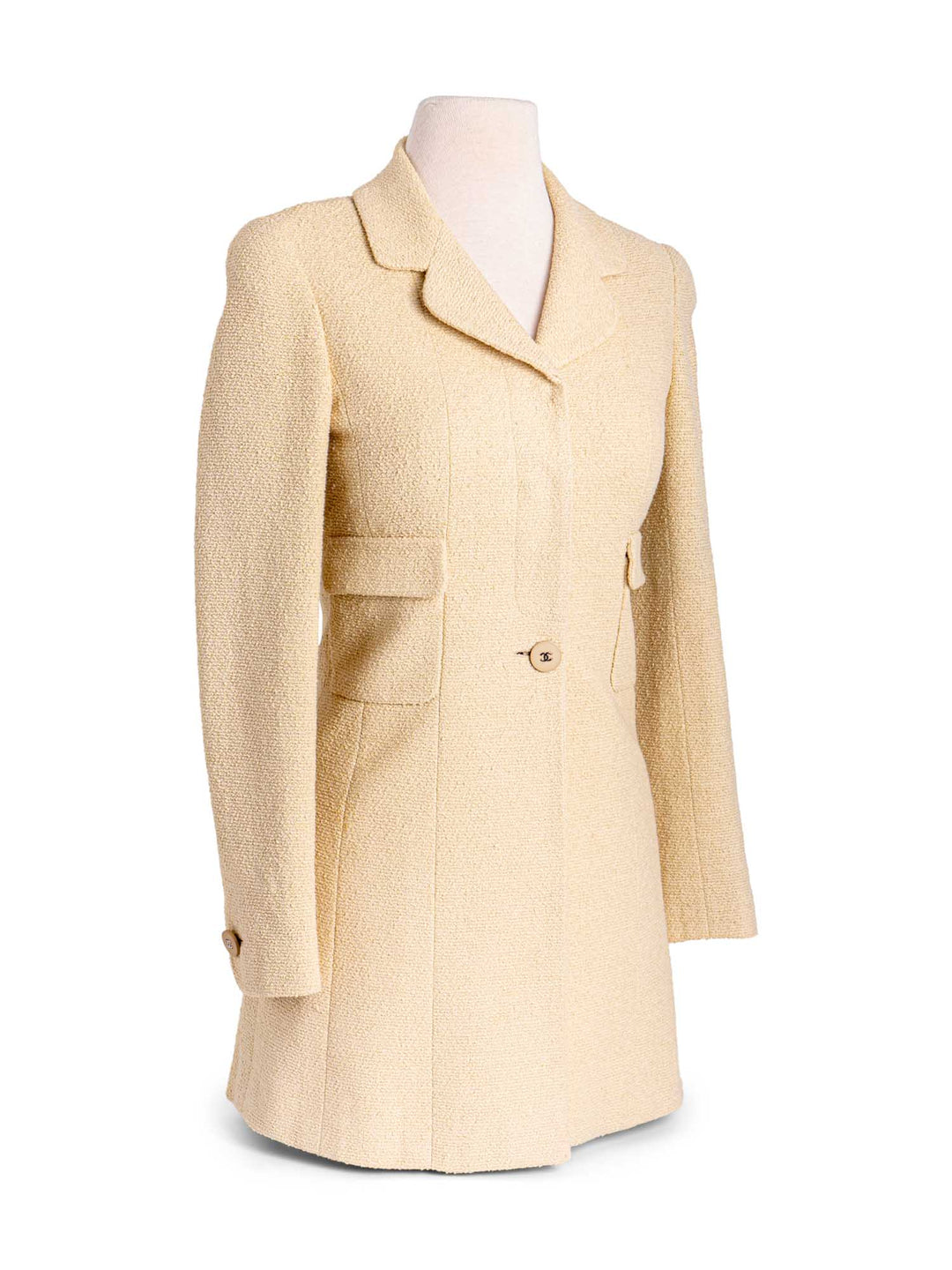 Top Quality Chanel CC Logo 90s Tweed Fitted Jacket Beige