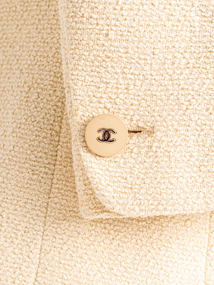 Top Quality Chanel CC Logo 90s Tweed Fitted Jacket Beige