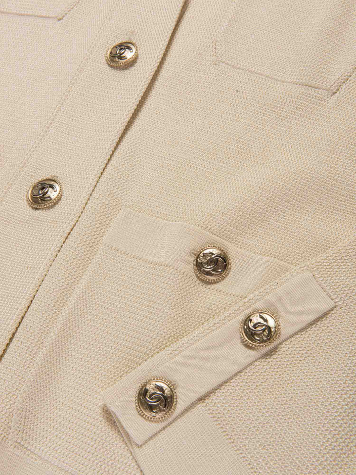 Top Quality Chanel CC Logo Buttoned Knit Cardigan Pearlescent Ivory