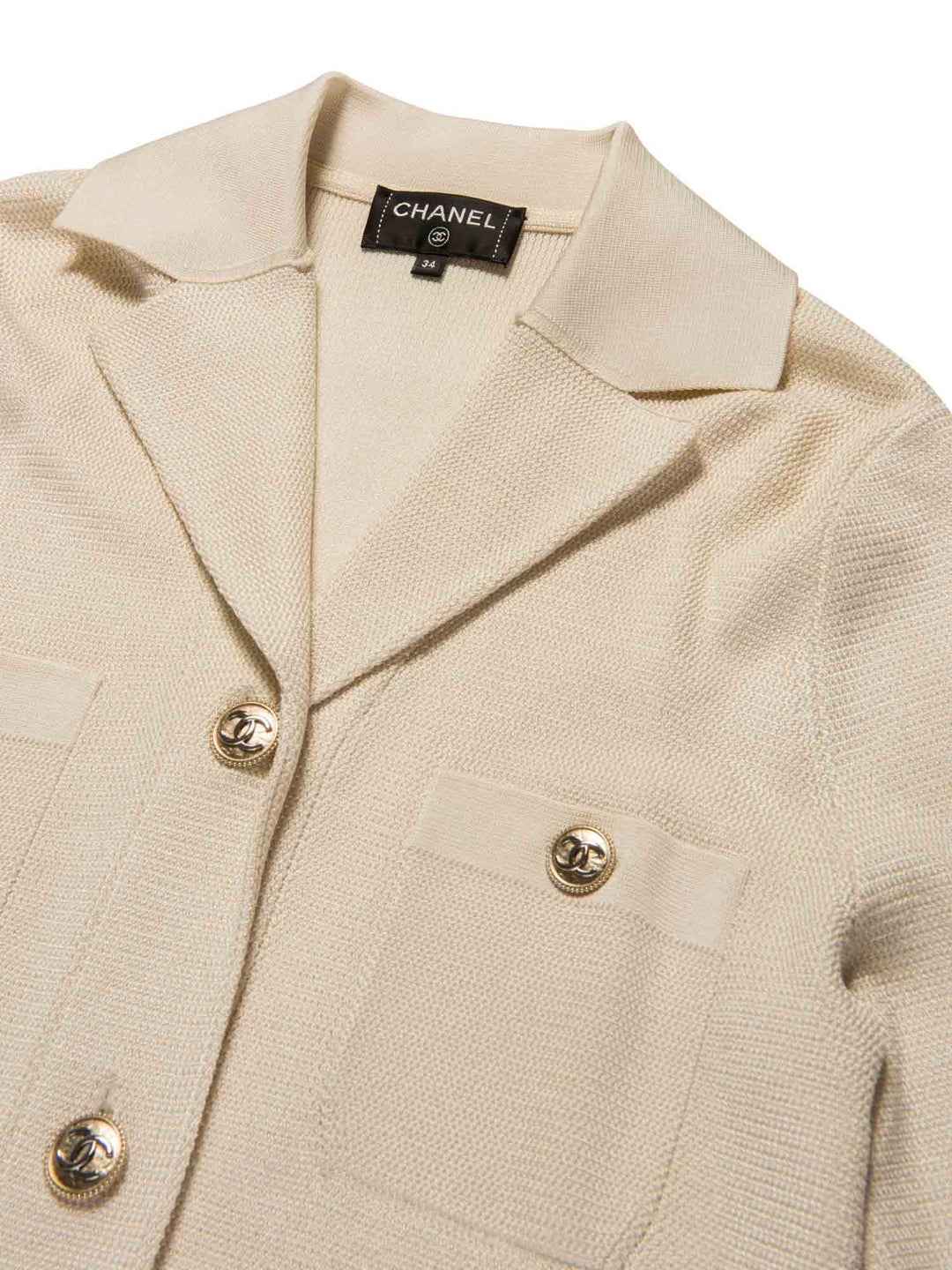 Top Quality Chanel CC Logo Buttoned Knit Cardigan Pearlescent Ivory