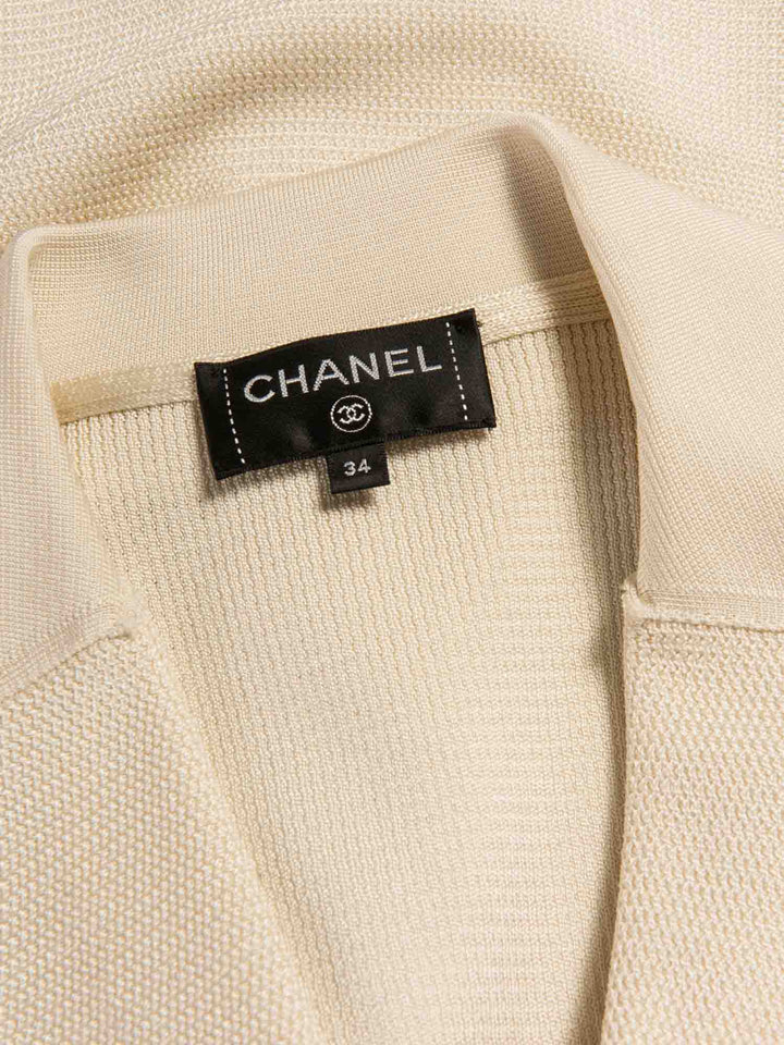Top Quality Chanel CC Logo Buttoned Knit Cardigan Pearlescent Ivory