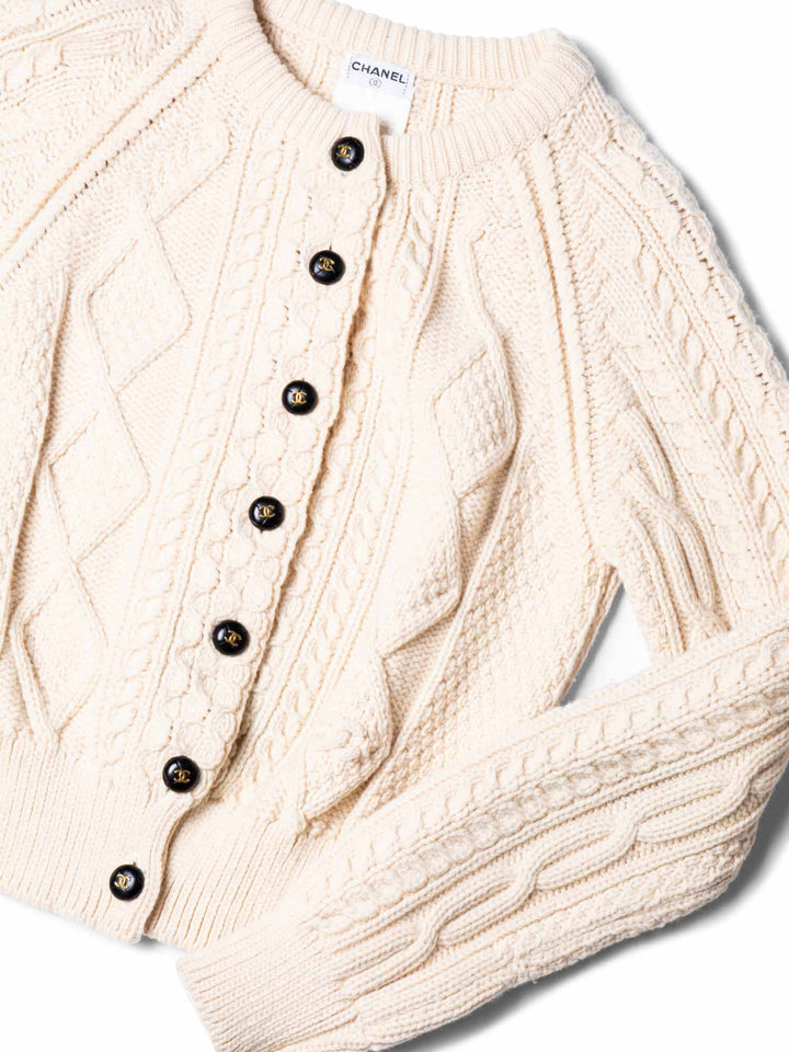 Top Quality Chanel CC Logo Cable Knit Cardigan Ivory
