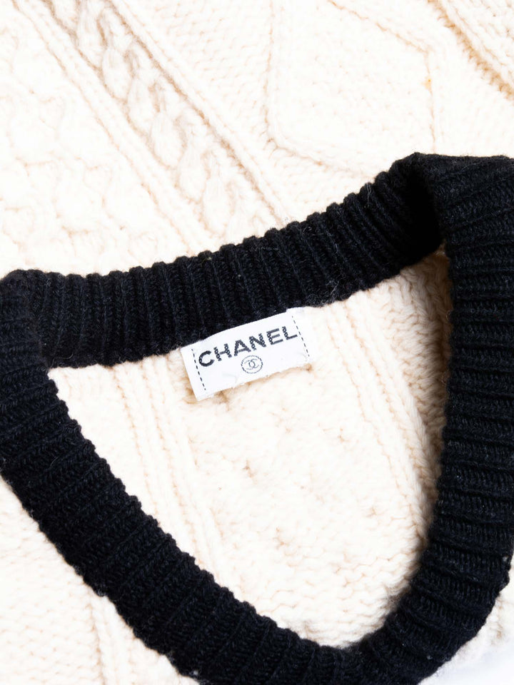 Top Quality Chanel CC Logo Cable Knit Cropped Sweater Ivory Black