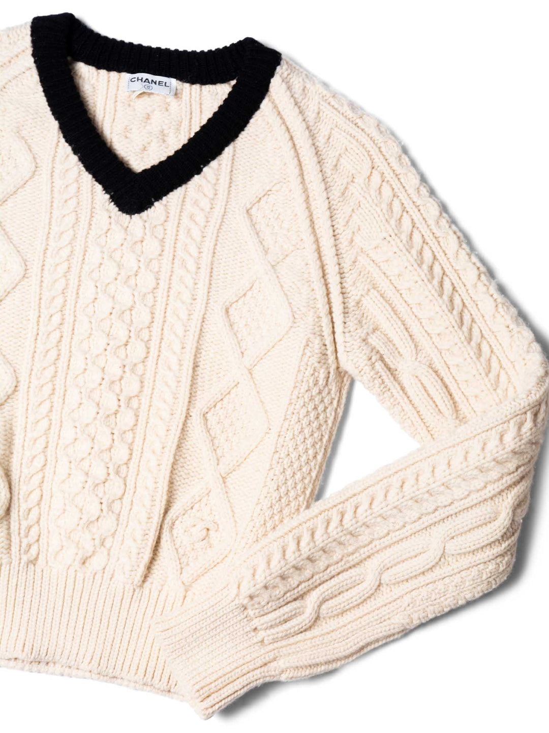 Top Quality Chanel CC Logo Cable Knit Cropped Sweater Ivory Black