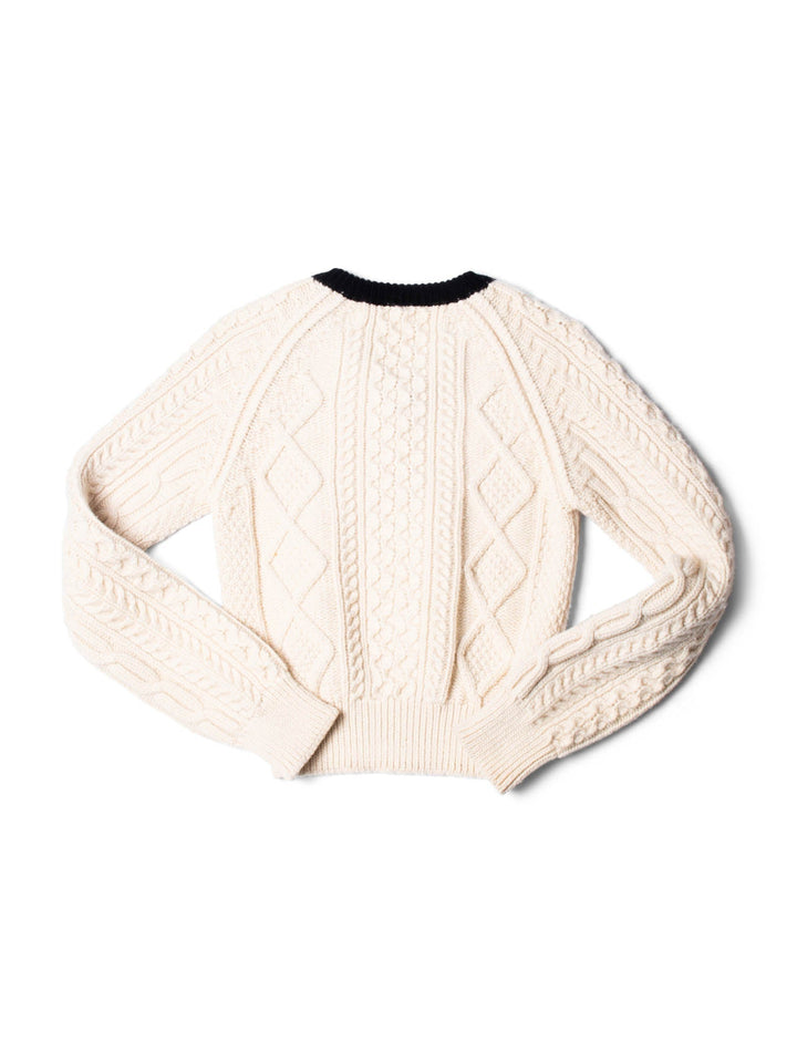 Top Quality Chanel CC Logo Cable Knit Cropped Sweater Ivory Black