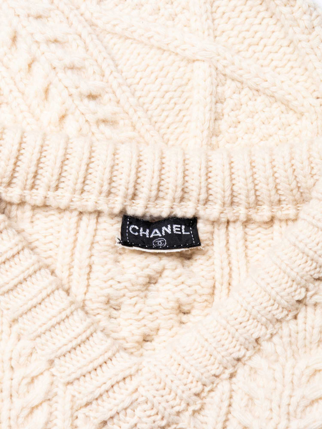 Top Quality Chanel CC Logo Cable Knit Cropped Top Ivory