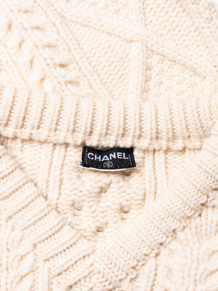 Top Quality Chanel CC Logo Cable Knit Cropped Top Ivory