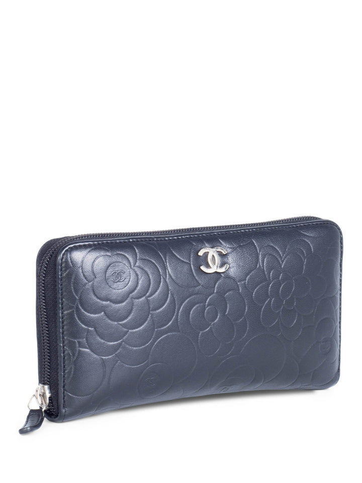 Top Quality Chanel CC Logo Camelia Quilted Leather Zipper Wallet Black