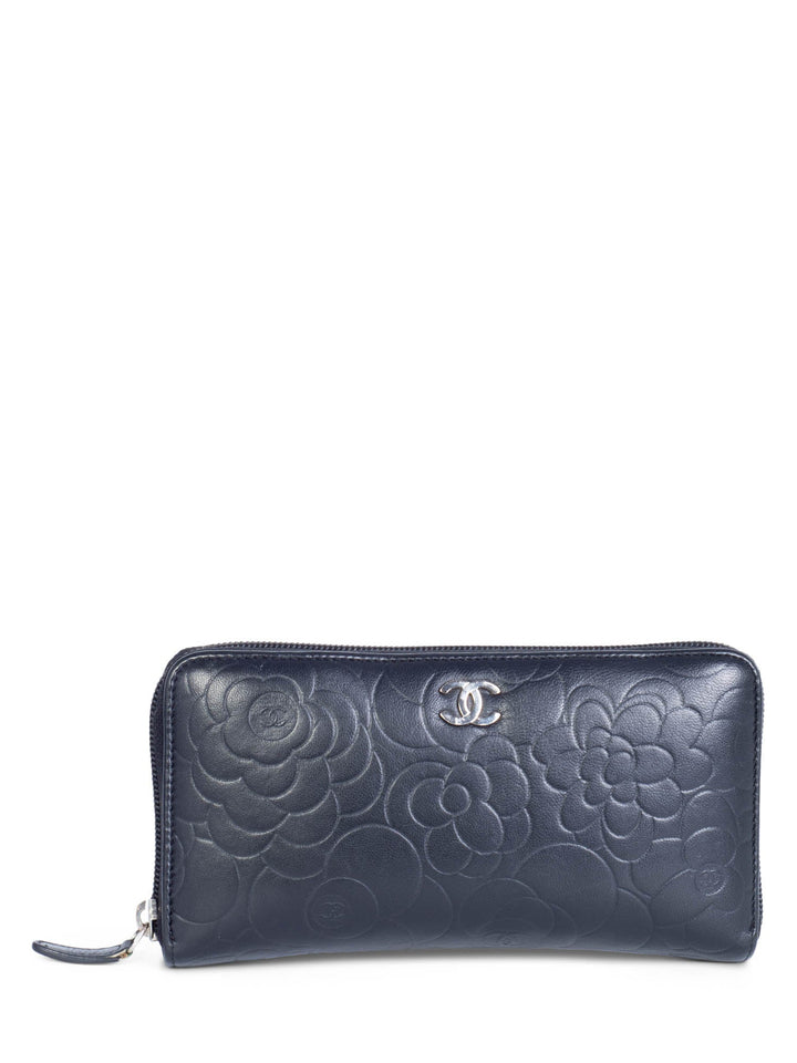 Top Quality Chanel CC Logo Camelia Quilted Leather Zipper Wallet Black