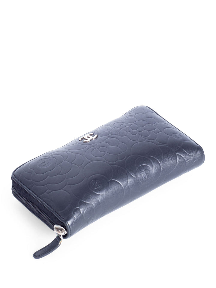 Top Quality Chanel CC Logo Camelia Quilted Leather Zipper Wallet Black