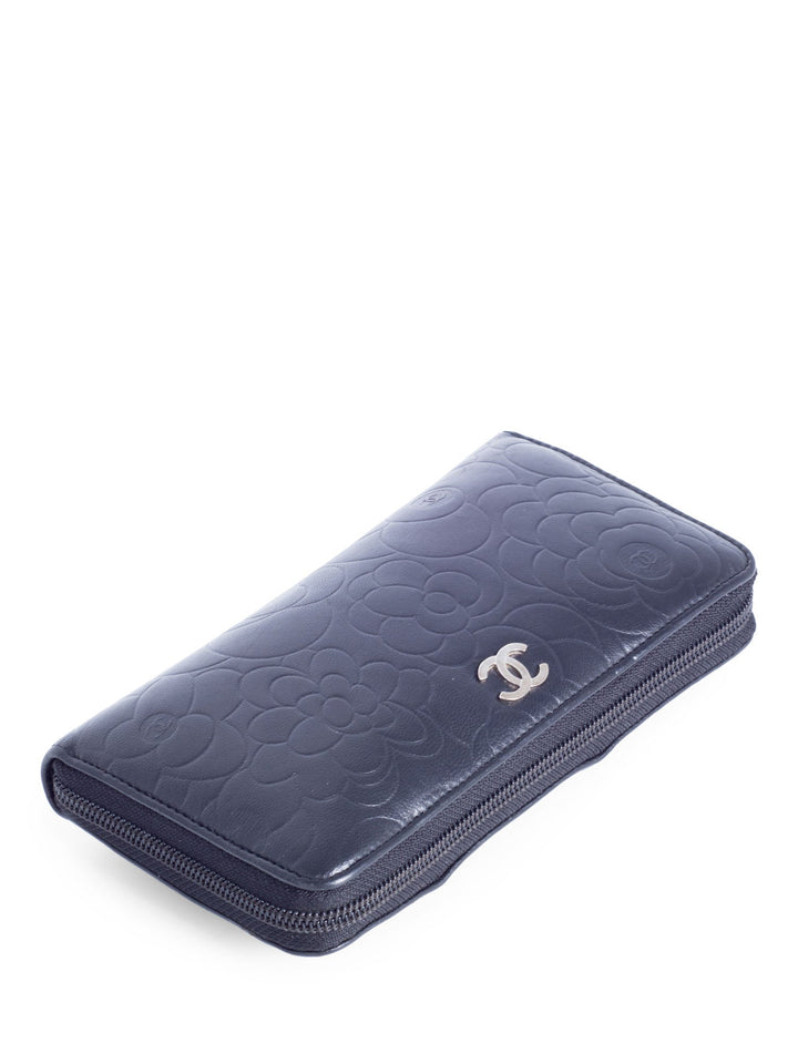 Top Quality Chanel CC Logo Camelia Quilted Leather Zipper Wallet Black