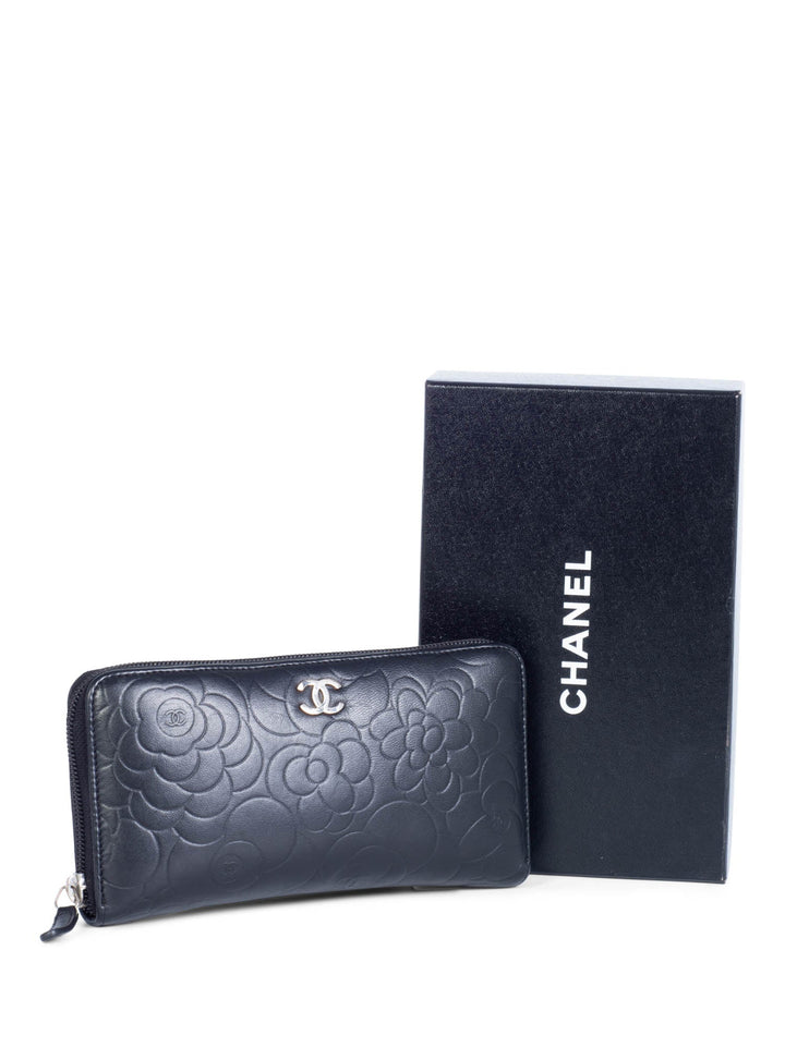 Top Quality Chanel CC Logo Camelia Quilted Leather Zipper Wallet Black