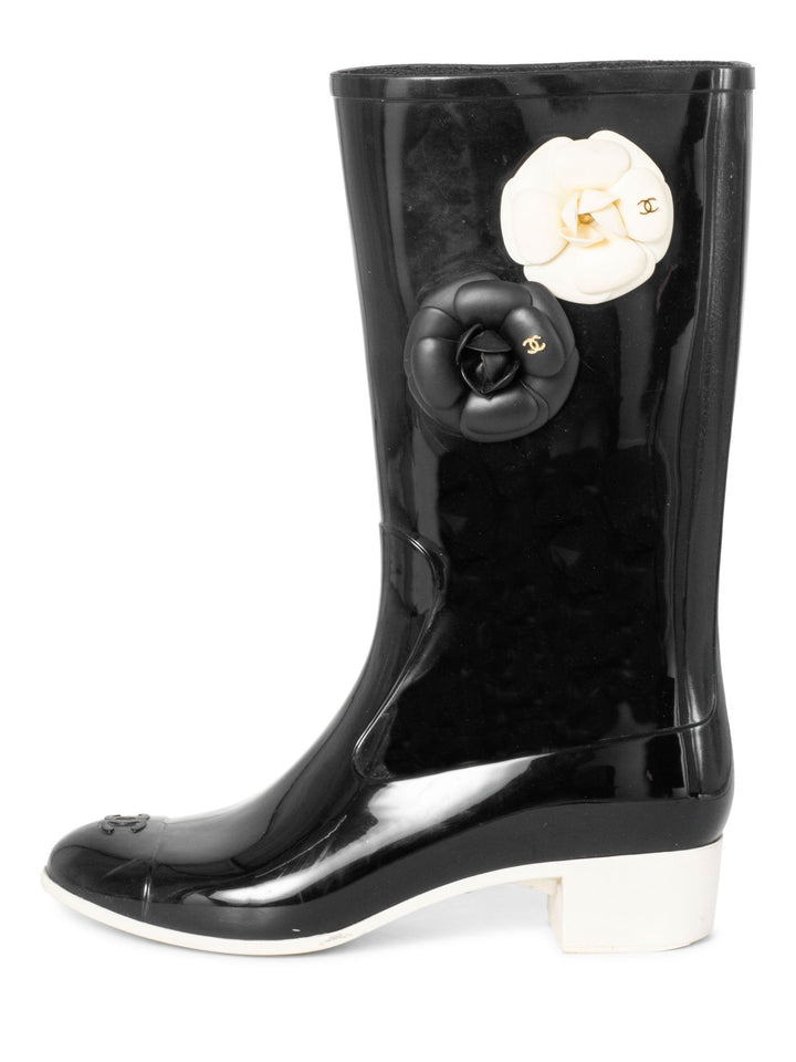 Top Quality Chanel CC Logo Camellia Flower Rain Boots Black
