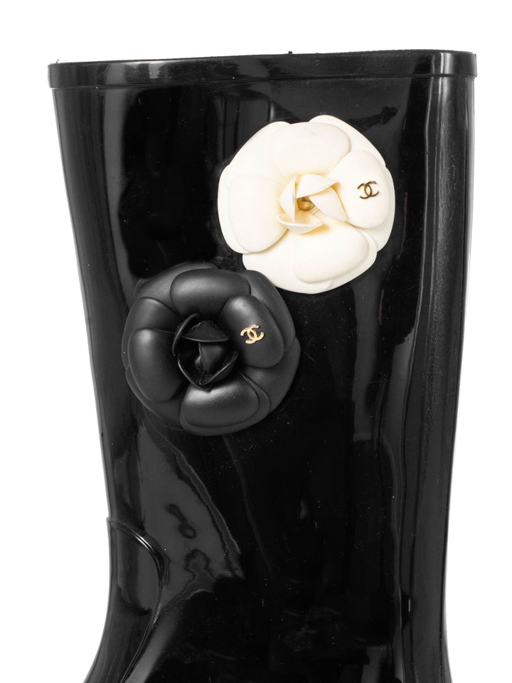 Top Quality Chanel CC Logo Camellia Flower Rain Boots Black