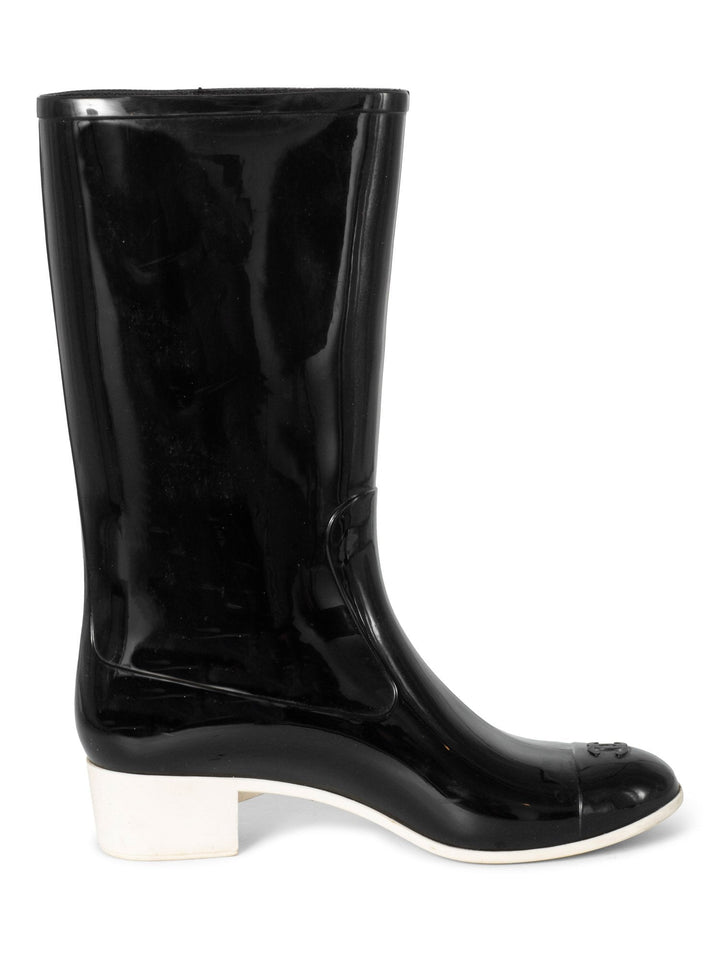 Top Quality Chanel CC Logo Camellia Flower Rain Boots Black