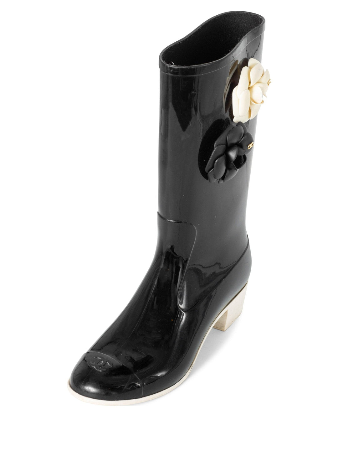 Top Quality Chanel CC Logo Camellia Flower Rain Boots Black