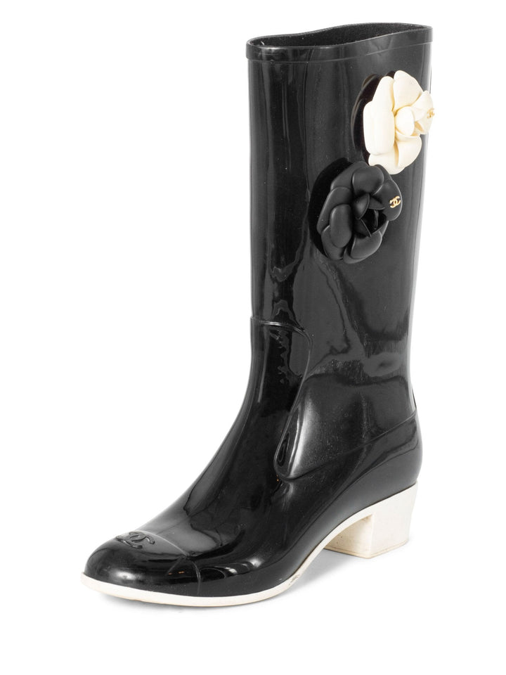 Top Quality Chanel CC Logo Camellia Flower Rain Boots Black