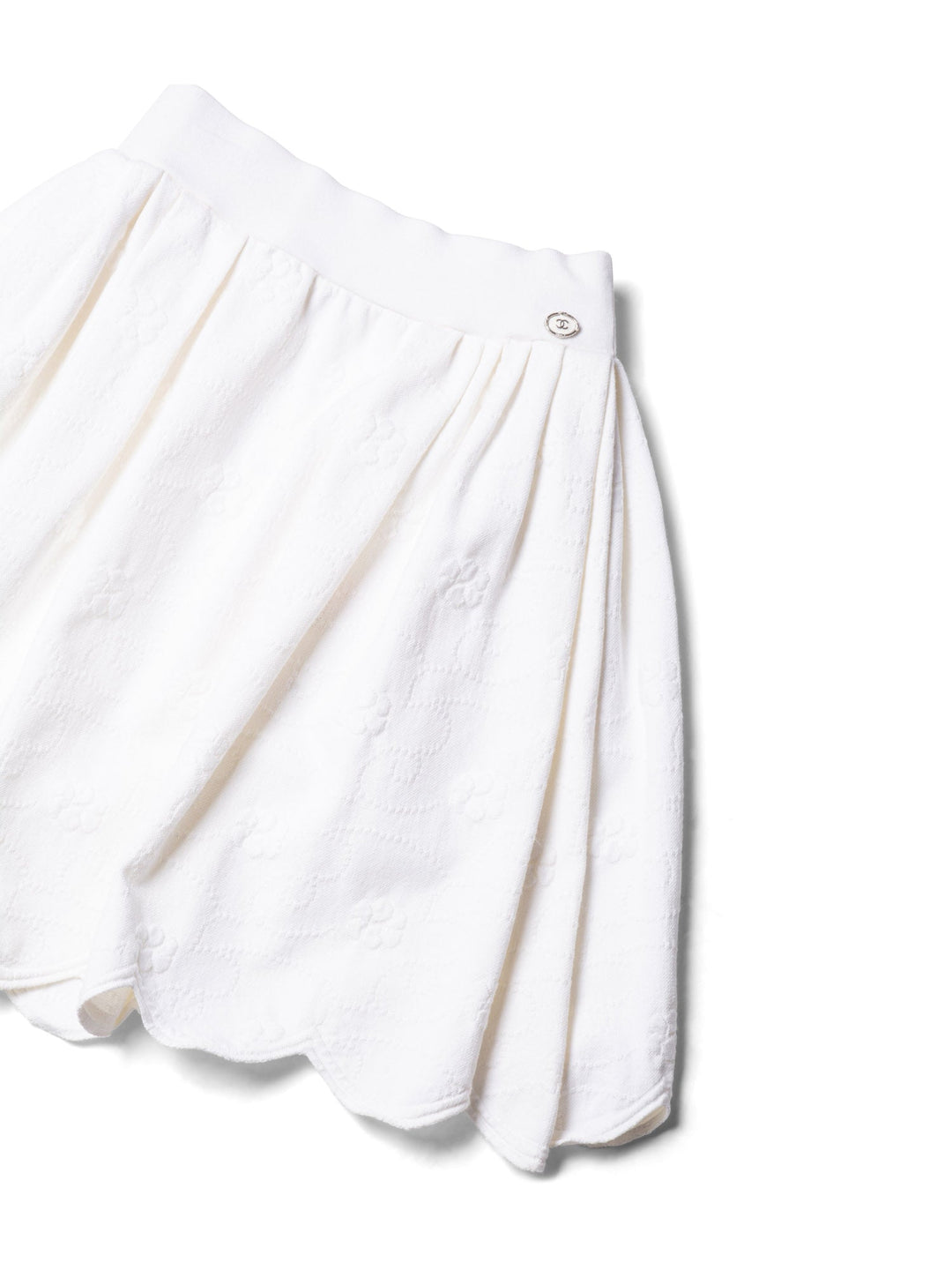 Top Quality Chanel CC Logo Camellia Knit Aline Mini Skirt White