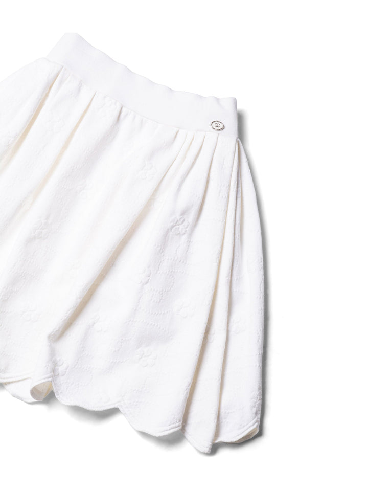 Top Quality Chanel CC Logo Camellia Knit Aline Mini Skirt White