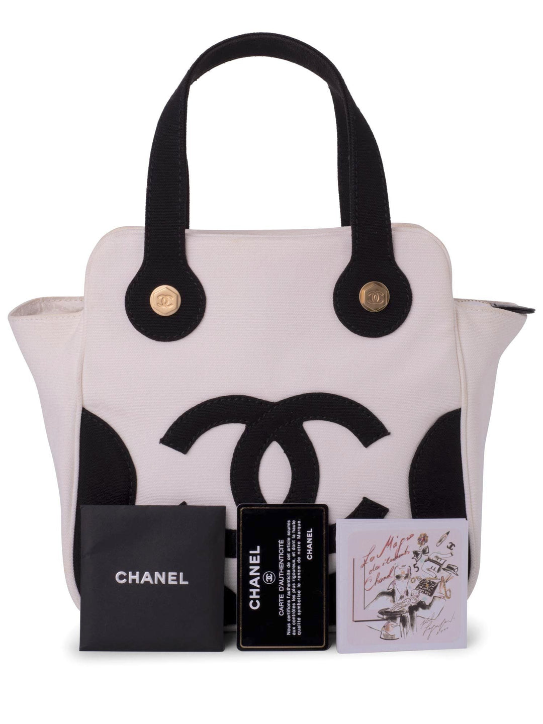 Top Quality Chanel CC Logo Canvas Leather Bag Black White