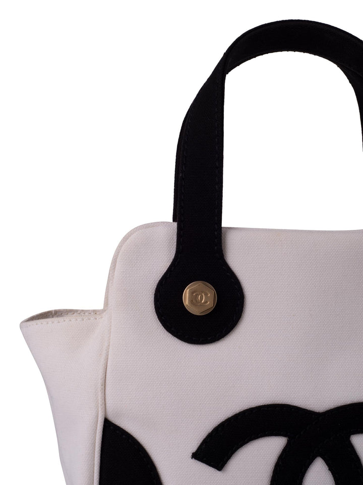 Top Quality Chanel CC Logo Canvas Leather Bag Black White