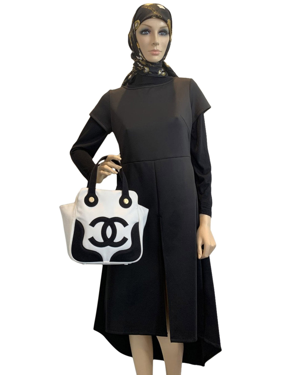 Top Quality Chanel CC Logo Canvas Leather Bag Black White